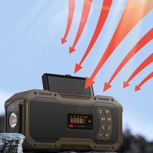 Radio con manivela y energía solar, con linterna, altavoz Bluetooth, para acampar al aire libre, uso de emergencia, plástico duradero gris - Product Image 1