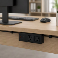 Multiprise de bureau avec 2 prises CA, 1 port USB-C QC 3.0 à charge rapide, câble de 1,8 m pour projets hôteliers
