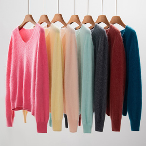   Maglione Classico in Cashmere e Lana per <span class=keywords><strong>Donna</strong></span>, Casual con Collo a V, Lavorato a <span class=keywords><strong>Maglia</strong></span> - Product Image 1