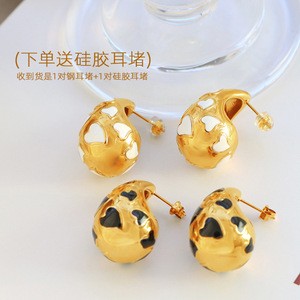 ต่างหูรูปหัวใจรูปหยดน้ำโลหะผสมสังกะสีสีดำสีขาวสำหรับผู้หญิงเครื่องประดับแฟชั่นปาร์ตี้ - Product Image 2