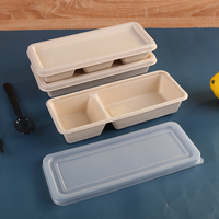 Boîte à lunch jetable en bagasse de canne à sucre, 3 compartiments, anti-fuite, pour plats à emporter