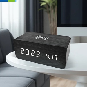 Smart Wooden <strong>LED</strong> Alarm <strong>Clock</strong> Wireless Charging <strong>Digital</strong> Table <strong>Clock</strong> Colorful Voice Controlled <strong>Display</strong> <strong>LED</strong> Temperature - Product Image 1