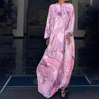 Robe caftan décontractée pour femme en satin à col haut et silhouette ample, imprimé marbre rose personnalisé