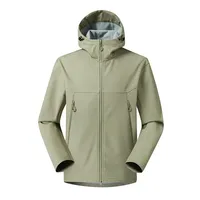 Veste à capuche en softshell orange brûlé, fermetures éclair assorties et capuche doublée grise, poches verticales zippées, vêtements techniques d'extérieur en gros