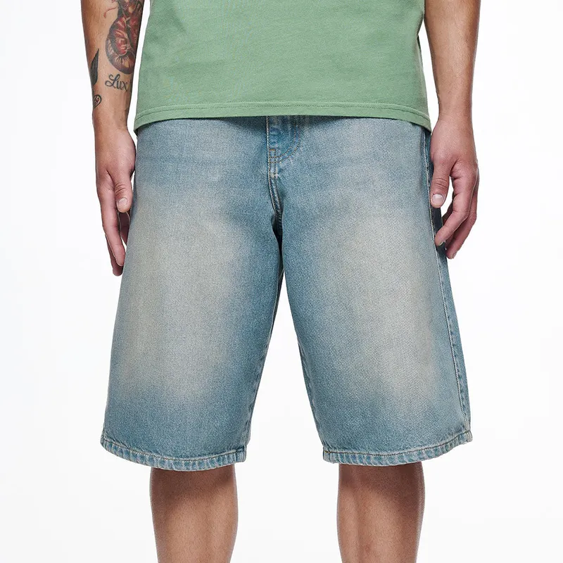 Hoge Kwaliteit Custom Logo Heren Jean Shorts Hete Zomer Ademende Pasvorm Baggy Jeans Korte Denim Shorts Voor Heren