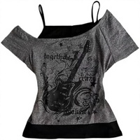 Camisetas Emo Grunge para Mujer, Estilo Años 2000, con Gráficos de Guitarra Eléctrica, Camisetas Cortas de Dos Piezas, Manga Corta, Vintage Y2K, Top Corto, Ropa Gótica Alternativa