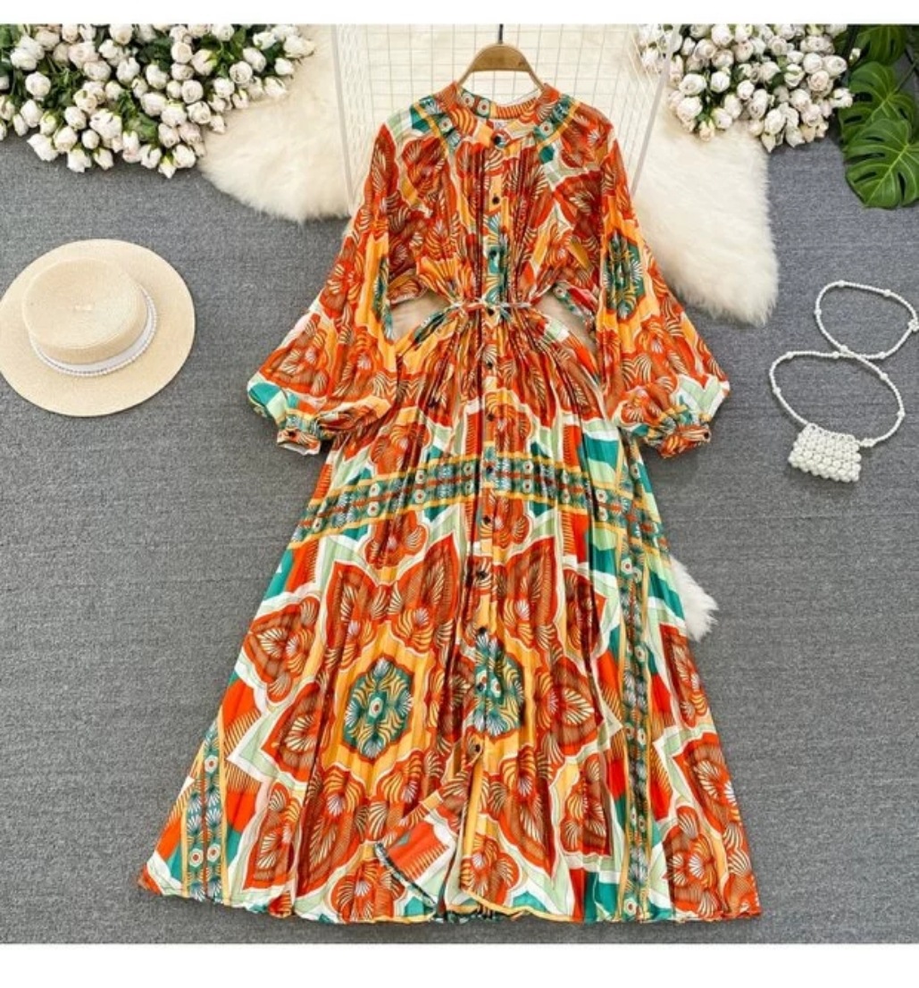 strapless open back dress Andrea & Leo A1285 Floral Print Long Formal Prom Pleated Dress