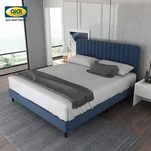 Atacado moderno de fábrica, 1.8 metros grande tamanho cama cama quadro iluminado para quarto conjunto de cama de luxo dormitório de madeira cama dupla