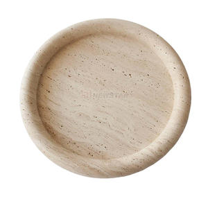 Grosir baki batu marmer travertine bentuk bulat batu dekorasi piring shower piring dasar batu perhiasan nampan disesuaikan - Product Image 1