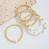 Ensemble de 5 bracelets en résine perlée dorée, mignons, avec breloque croix blanche en perle, élastiques, empilables, bijoux de luxe pour femmes, cadeau Runcheng