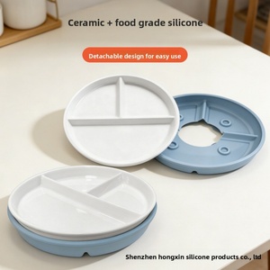 Plato de Silicona de Grado Alimenticio con Ventosa Redonda de 20 cm, Antideslizante y Anticolisión, para Bebés, para el Aprendizaje de la Autonomía en la Alimentación - Product Image 1