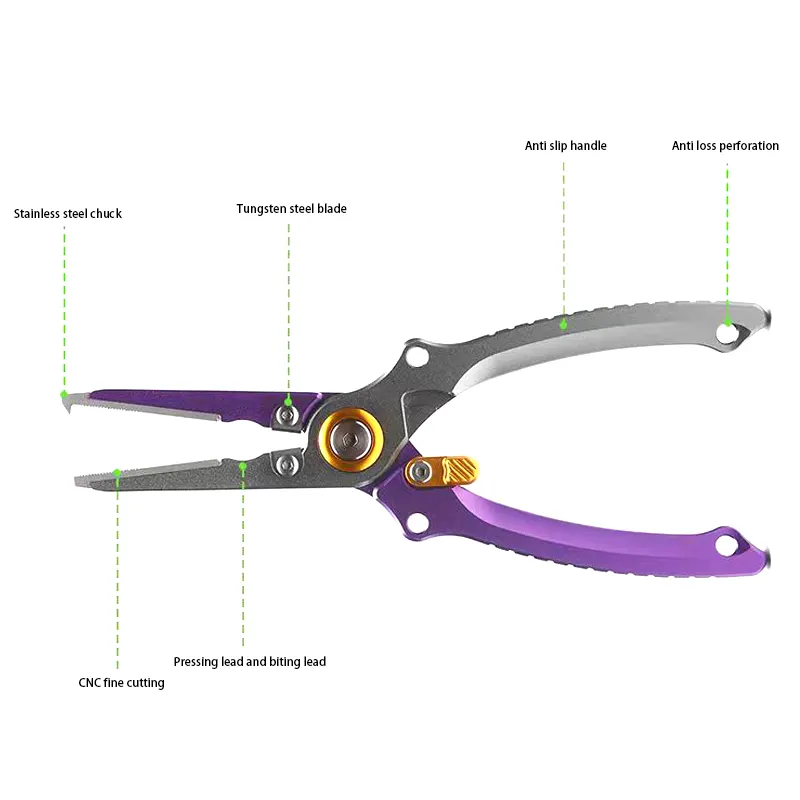 P1 7.3 inches Multifunctional Aluminum Alloy Lure Pliers with Locking Buckle