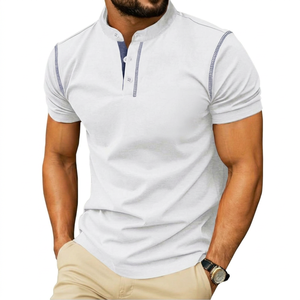 T-shirt à manches courtes de haute qualité, coupe ajustée, chemises décontractées, couleur unie, design à bordure contrastée - Product Image 1