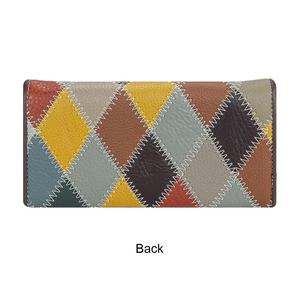 AndoBag Genuine Leather Trifold Long <b>Wallet</b>, Color Stitching Plaid <b>Clutch</b> Purse, Multi-card Slots Card Holder 1779 - Product Image 2