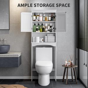 Meuble <span class=keywords><strong>de</strong></span> rangement pour toilettes avec étagère ouverte et étagère réglable, organisateur <span class=keywords><strong>de</strong></span> rangement avec portes doubles, autoportant - Product Image 4