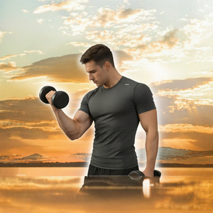 Camiseta Deportiva de Compresión para Hombre, Corte Ajustado, Manga Corta, Secado Rápido, Cuello Redondo, Color Sólido, Tejido de Punto - Product Image 2