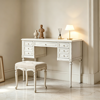 Bureau d'écriture en bois massif blanc vieilli, 7 tiroirs, pieds sculptés, style Gustavien français, durable, table de maquillage vintage pour chambre à coucher