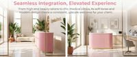 Comptoir de réception rose cannelé avec base LED, mobilier de salon pour institut de beauté