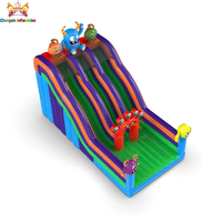 Toboggan gonflable à double canal sur le thème du monstre violet, en PVC de 0,55 mm, garantie 3 ans, pour parcs de trampolines et jardins