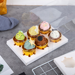 Boîte à muffins en plastique PVC PET transparent 2 4 6 12 trous <span class=keywords><strong>et</strong></span> base dorée - Product Image 6