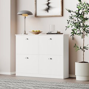 Wooden <strong>Slim</strong> Hidden Entry <strong>Shoe</strong> Cabinet, 4 Drawer Narrow Floor <strong>Cupboard</strong> for Home Foyer Hallway &amp; Bedroom Storage - Product Image 5