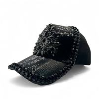 Casquette de baseball noire en gros avec sequins, clous et strass, style punk pour fêtes