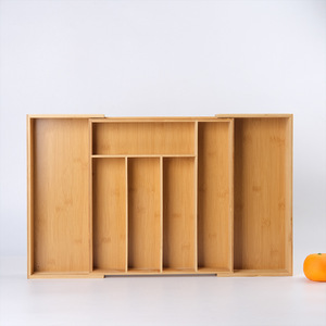 Bamboo Cutlery Organizer Rectangular Pull-Out <b>Storage</b> <b>Box</b> Open-Top With Compartments For Knife Fork <b>Drawer</b> Organization - Product Image 1
