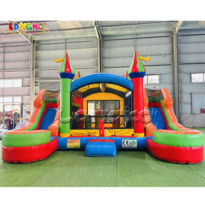 Château gonflable commercial à double piste et double toboggan en PVC avec piscine pour enfants - Product Image 1