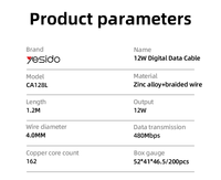 Câble de données Yesido 1,2 m USB vers IP 12W Super Fast Charging en alliage de zinc, compatible avec la charge de tablette, affichage LED de la puissance CA128L