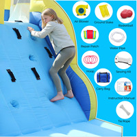 Toboggans aquatiques gonflables commerciaux à double piste avec piscine à balles, mur d'escalade, piscine à jets, jeu de lancer d'anneaux, panier de basket-ball, souffleur