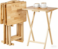 Plateau de service à manger pliant en bois massif Table basse Plateau TV Ensemble de table Table de petit déjeuner Meubles de salon avec rangement