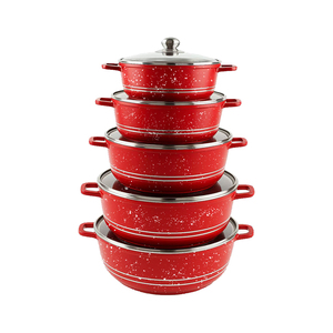 10pcs không dính Alu <span class=keywords><strong>Cookware</strong></span> <span class=keywords><strong>Set</strong></span> rượu vang đỏ với 20 24 28 32cm soong nông Pan bình thường kính nắp CD dưới - Product Image 1