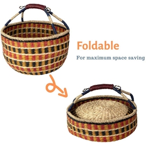 High Quality Colorful Seagrass Bolga <b>Storage</b> Basket Sustainable <b>Folding</b> Multifunctional <b>Boxed</b> Packaging Vietnam Manufacturer - Product Image 1