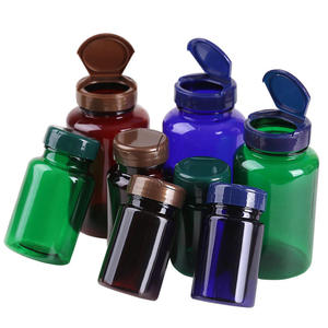 Bouteilles de rangement pour médicaments en plastique PET avec couvercle à clapet, vides, vertes/marron/bleues, de 80, 120, 200 et 250 ml, en forme de flacon de pilules/capsules - Product Image 5