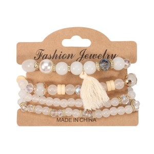 Fashion <b>Beaded</b> <b>Bracelets</b> Set With Tassel Imitation Pearl Acrylic Women's Bohemia Style Gift Jewelry Made In China - Product Image 5