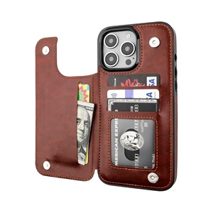 Funda de Cuero con Ranura para Tarjetas para iPhone 17 PRO Max, Diseño Crazy Horse, para iPhone 16 15 14 13 12, Funda Protectora Tipo Flip - Product Image 1