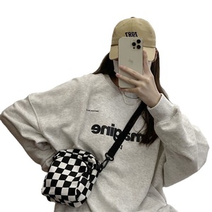 Women's <strong>Small</strong> Messenger Bags Ladies Canvas Printed Cute Black and <strong>White</strong> Plaid Bag Lady Student Shoulder Bag Zipper Purse <strong>Handbag</strong> - Product Image 5