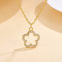Collar de flores de plata de ley S925-Colgante de trébol de cinco hojas, diseño suave y elegante para mujer