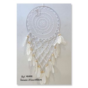 Acchiappasogni 35cm x 90cm Bianco all'Uncinetto con Piume Decorazione da Parete - Product Image 1