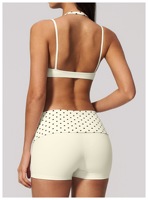 Ensemble de yoga pour femme : Crop top à col en V à pois, soutien-gorge de sport dos nu en Spandex/Nylon, rembourré intégré, taille haute élastique, séchage rapide