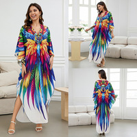 Gaun Pantai Panjang Model Long Dress, Bahan Katun, Motif Leopard, Ukuran Besar, Gaya Eropa Amerika, Pelindung Sinar Matahari, Cocok untuk Grosir
