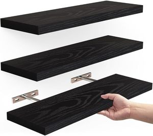 <span class=keywords><strong>Étagère</strong></span>s flottantes en bois noir personnalisées, type sol, simples, réglables, durables pour salle de bain, cuisine, salon, pot de fleurs, moins cher - Product Image 1