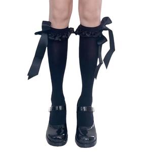 Chaussettes longues en satin et dentelle à nœud papillon pour fille, style Little Red Book, pure et désirable - Product Image 5