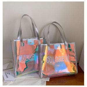 Sac de shopping holographique transparent en PVC avec poignée en PU, sac à main transparent effet gelée laser pour les trajets quotidiens, personnalisation du logo prise en charge - Product Image 2