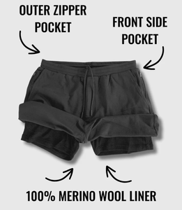 Pantalones Cortos Deportivos 2 en 1 de <span class=keywords><strong>Lana</strong></span> <span class=keywords><strong>Merino</strong></span>, Exterior de Algodón Orgánico, Interior de <span class=keywords><strong>Lana</strong></span> <span class=keywords><strong>Merino</strong></span> para Correr, Gimnasio y Entrenamiento - Product Image 2