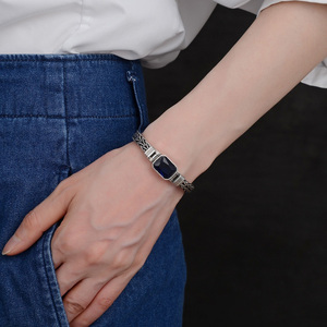 Bracciale in argento Sterling 925 per uomo intrecciato a mano intarsiato bracciale in zircone blu gioielli Punk retrò tipo maschile - Product Image 6