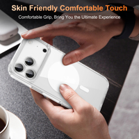 Coque pour iPhone 18 17 16 Pro Max à transparence élevée, compatible avec la charge magnétique sans fil, anti-traces de doigts, anti-taches, avec protection surélevée de l'objectif de l'appareil photo