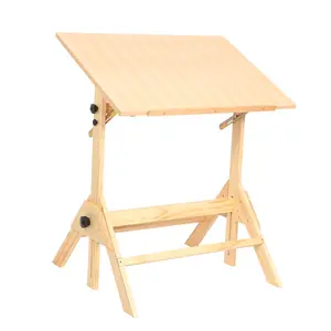 Multi-functional Adjustable Height Solid Wood Writing Drawing Table