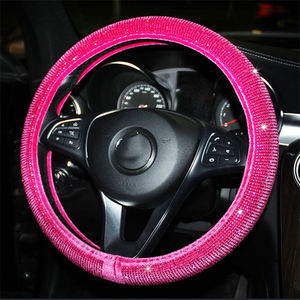 Pleuche-funda para <span class=keywords><strong>volante</strong></span> de coche, cubierta brillante de diamante <span class=keywords><strong>rosa</strong></span> - Product Image 1