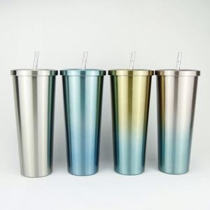 Feist Cross-border <b>Large</b>-Capacity Double-Wall Stainless Steel Straw Cup Vacuum-Insulated Gradient-Color Portable Coffee <b>Mug</b> - Product Image 1